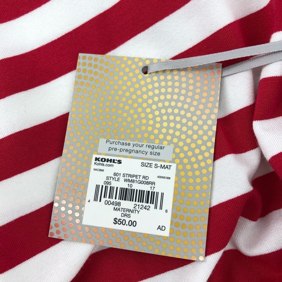 a:glow Red White Strip Drawstring Waist Short Sleeve Maternity Sheath Midi Dress - Picture 5 of 8